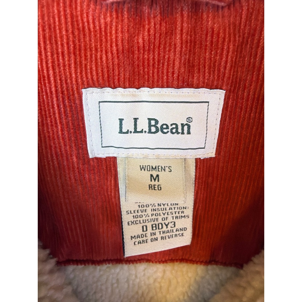 LL Bean Corduroy Trucker Jacket Womens Medium Burnt Orange Sherpa Lined Bomber - Picture 3 of 9